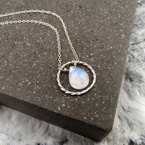 Rainbow Moonstone Silver Twisted Circlet Necklace - Short Choker Necklace